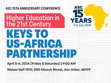 banner displays the event theme, "Higher Education in the 21st Century: Keys to US-Africa Partnership," and dates April 4-5, 2024